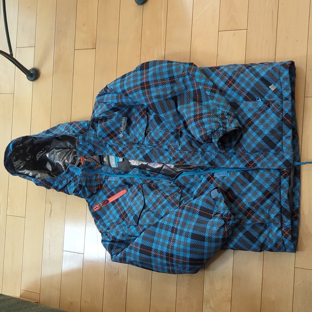 Columbia Blue and Black Plaid Kids Hooded Jacket